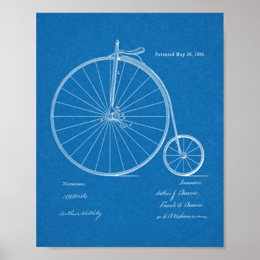 1885 High Wheeler Bicycle Design Patent Art Print (Voorkant)