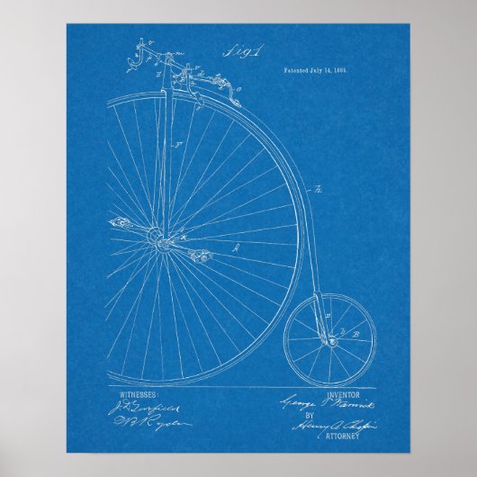 1885 High Wheeler Bicycle Design Patent Art Print (Voorkant)