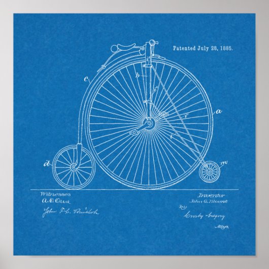 1885 High Wheeler Bicycle Design Patent Art Print (Voorkant)