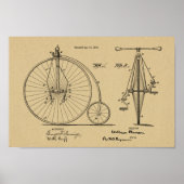1885 High Wheeler Bicycle Design Patent Art Print (Voorkant)