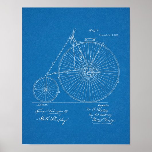 1885 High Wheeler Bicycle Design Patent Art Print (Voorkant)
