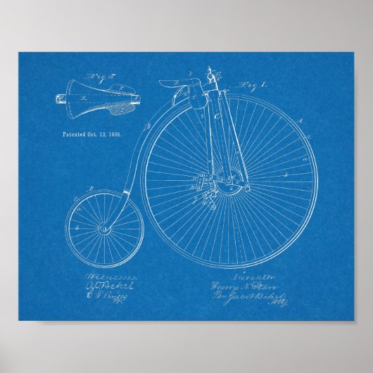 1885 High Wheeler Bicycle Design Patent Art Print (Voorkant)