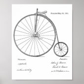 1885  High Wheeler Bicycle Patent Art Print (Voorkant)