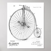 1885  High Wheeler Bicycle Patent Art Print (Voorkant)