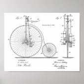 1885  High Wheeler Bicycle Patent Art Print (Voorkant)