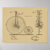 1885  High Wheeler Bicycle Patent Art Print (Voorkant)