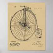 1885  High Wheeler Bicycle Patent Art Print (Voorkant)