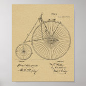 1885  High Wheeler Bicycle Patent Art Print (Voorkant)