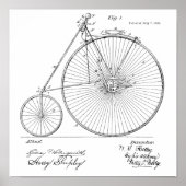 1885  High Wheeler Bicycle Patent Art Print (Voorkant)