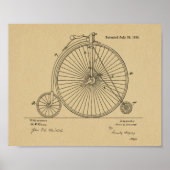 1885  High Wheeler Bicycle Patent Art Print (Voorkant)
