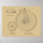 1885  High Wheeler Bicycle Patent Art Print (Voorkant)
