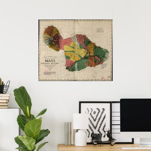 1885 Kaart van Maui, Hawaii Poster (Thuiskantoor)