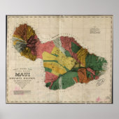 1885 Kaart van Maui, Hawaii Poster (Voorkant)