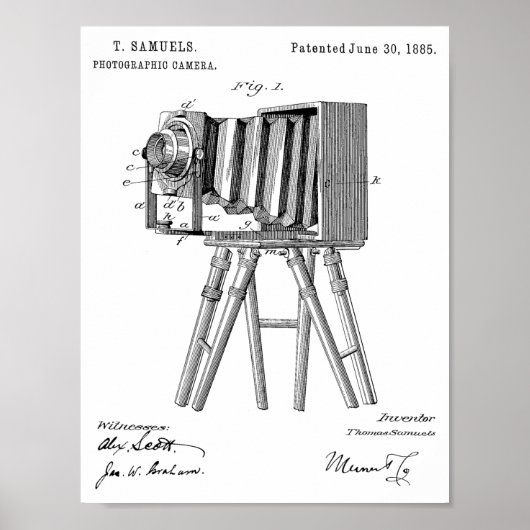 1885 Kunsttekentekening camera Patent Poster (Voorkant)