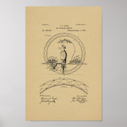 1885  one Wheeled Bike Patent Print (Voorkant)