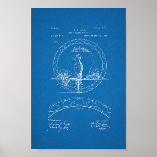 1885  one Wheeled Bike Patent Print (Voorkant)