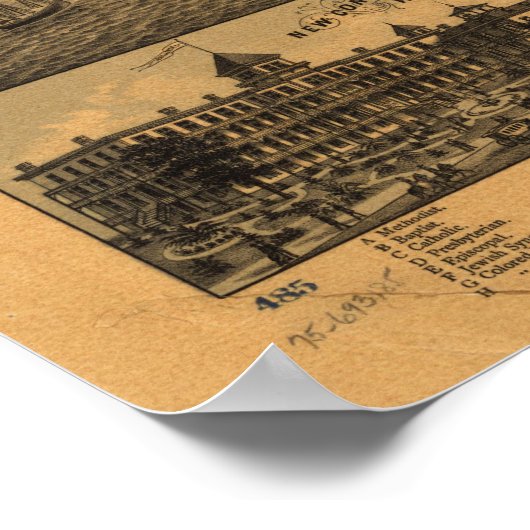 1885 Pensacola, FL Birds Eye Uitzicht Panoramic Ma Poster (Hoek)