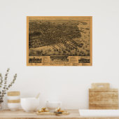 1885 Pensacola, FL Birds Eye Uitzicht Panoramic Ma Poster (Keuken)