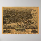 1885 Pensacola, FL Birds Eye Uitzicht Panoramic Ma Poster (Voorkant)
