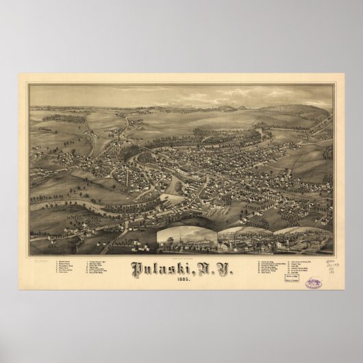 1885 Pulaski, NY Birds Eye Uitzicht Panoramic Map Poster (Voorkant)
