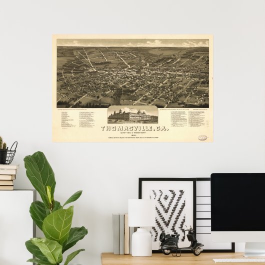 1885 Thomasville, GA Birds Eye Uitzicht Panoramic  Poster (Thuiskantoor)