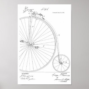 1885 Vintage High Wheeler Bicycle Patent Art Print