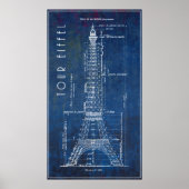 1886 Eiffel Tower Engineering Blueprint Poster (Voorkant)