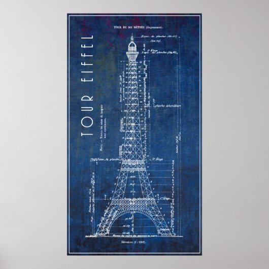1886 Eiffel Tower Engineering Blueprint Poster (Voorkant)