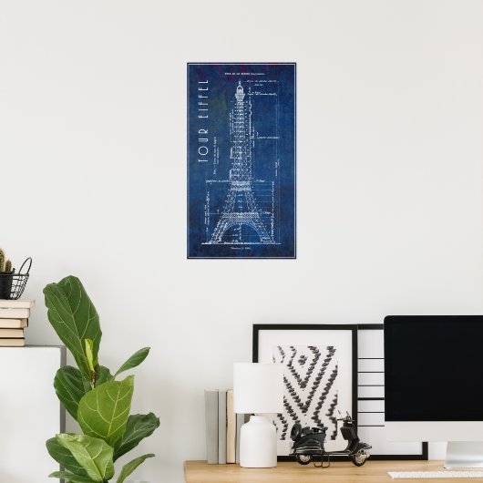1886 Eiffel Tower Engineering Blueprint Poster (Thuiskantoor)