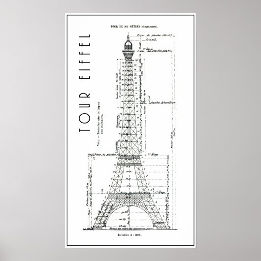 1886 EIFFEL TOWER ENGINEERS PLAN POSTER (Voorkant)