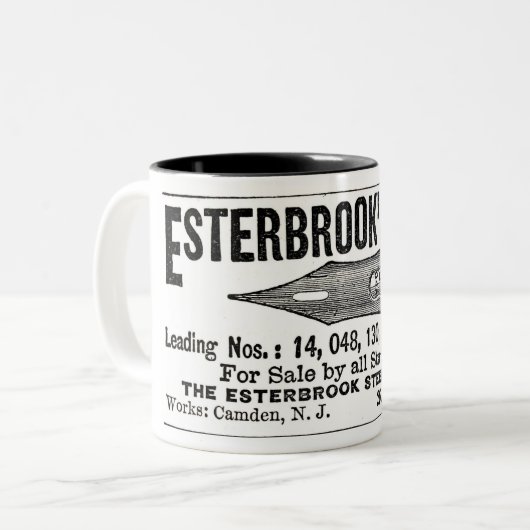 1886 ESTERBROOK STALEN PENNEN ADVERTEREN TWEEKLEURIGE KOFFIEMOK (Voorkant links)