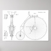 1886 High Wheeler Bicycle Design Patent Art Print (Voorkant)