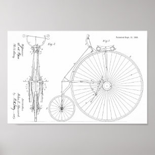 1886 High Wheeler Bicycle Design Patent Art Print