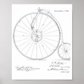 1886  High Wheeler Bicycle Patent Art Print (Voorkant)