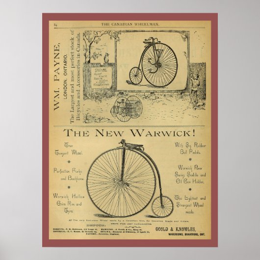 1886  High Wheeler Magazine en Art Poster (Voorkant)