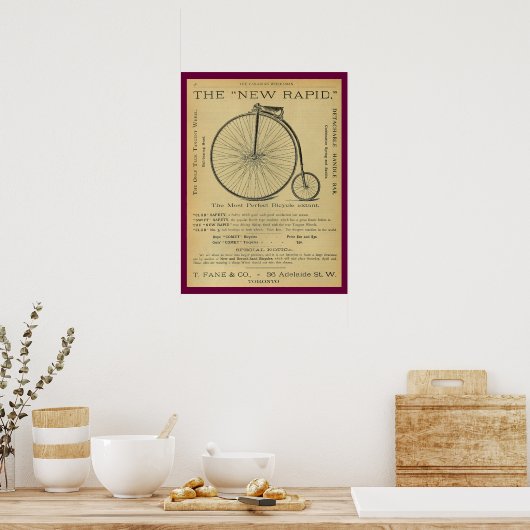 1886  High Wheeler Magazine en Art Poster (Keuken)
