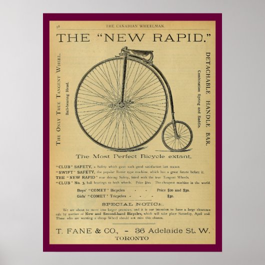 1886  High Wheeler Magazine en Art Poster (Voorkant)