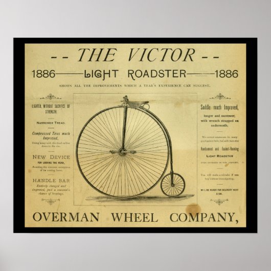 1886 High Wheeler Penny Farthing en Art Poster (Voorkant)
