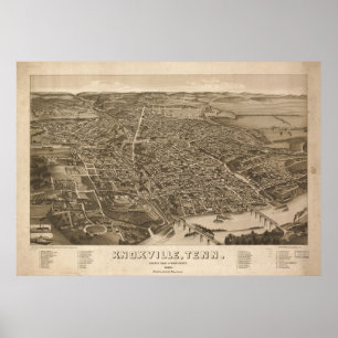 1886 Knoxville, TN Birds Eye Uitzicht Panorama Poster