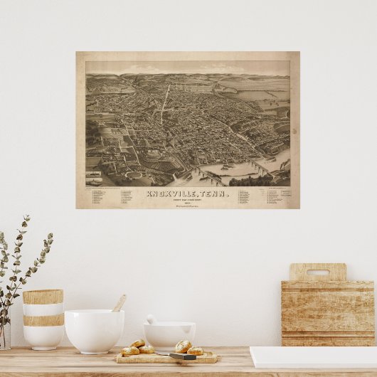 1886 Knoxville, TN Birds Eye Uitzicht Panorama Poster (Keuken)