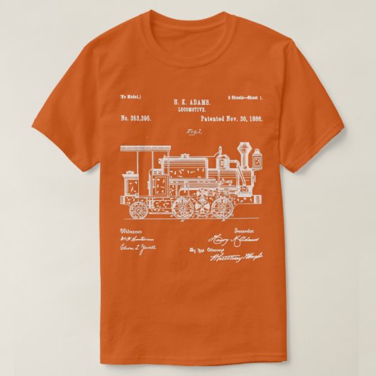 1886 Locomotief Steam Train Retro Patent Blauwdruk T-shirt (Design voorkant)