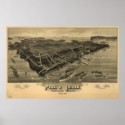1886 Peak's Island Portland, ME Panoramic Map Poster (Voorkant)