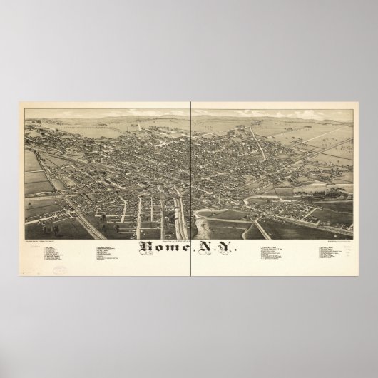 1886 Rome, NY Birds Eye Uitzicht Panorama Poster (Voorkant)