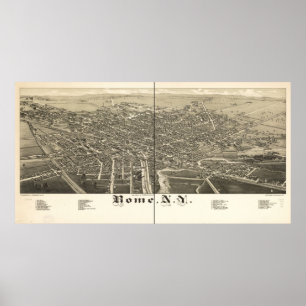 1886 Rome, NY Birds Eye Uitzicht Panoramic Map Poster