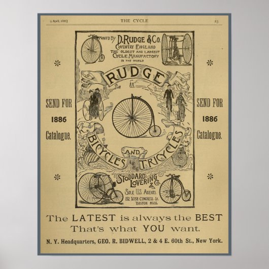 1886  Rudge Bicycle Magazine en Art Poster (Voorkant)