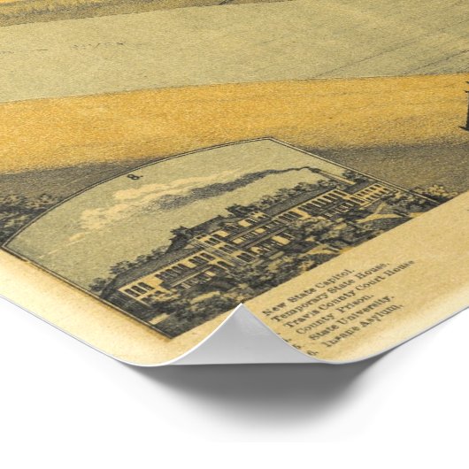 1887 Austin, TX Bird's Eye Uitzicht Panorama Poster (Hoek)