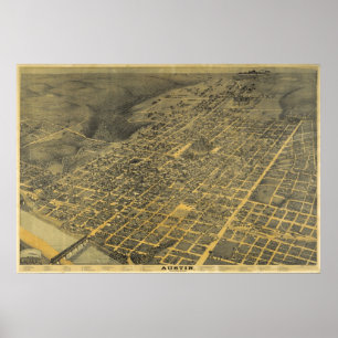 1887 Austin, TX Bird's Eye Uitzicht Panorama Poster