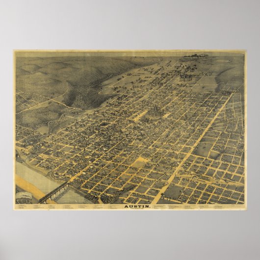 1887 Austin, TX Bird's Eye Uitzicht Panorama Poster (Voorkant)