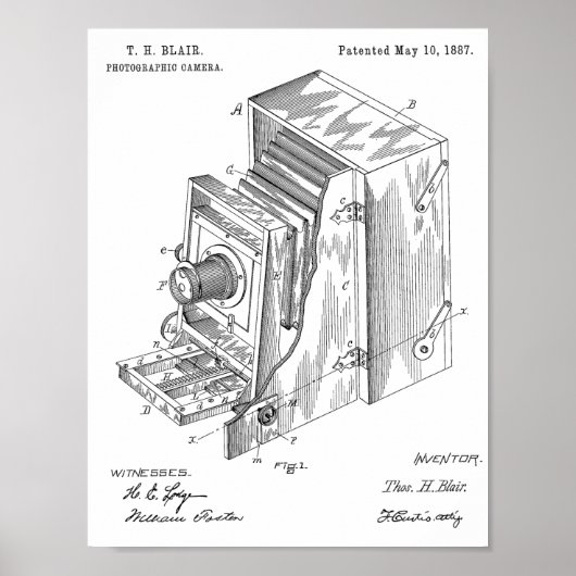 1887 Camera Patent Art Drawing Print (Voorkant)