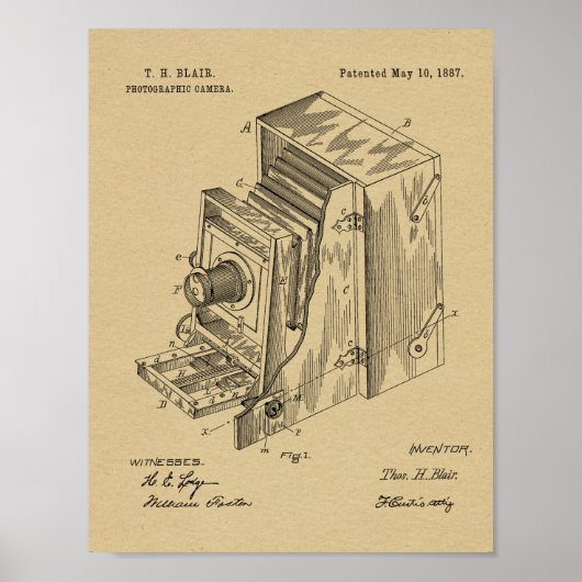 1887 Camera Patent Art Drawing Print (Voorkant)